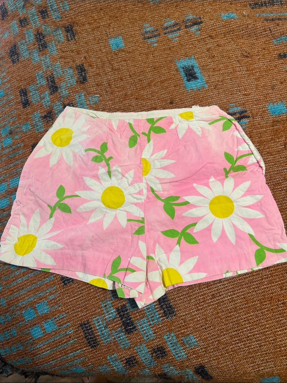 High-Waist Pink Daisy Print Women’s Shorts